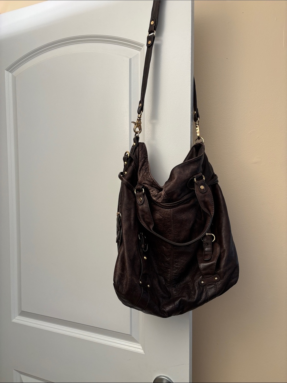 Sabina Chocolate Brown Leather Hobo Shoulder Bag